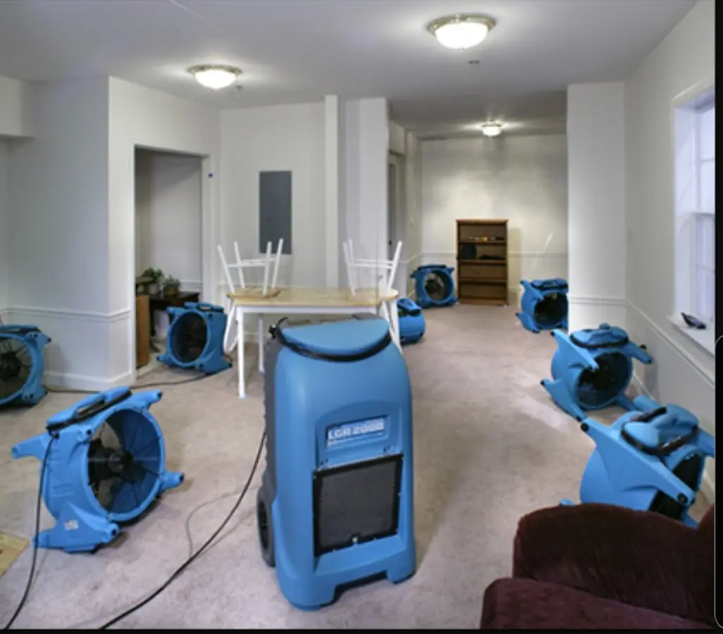 Air movers and dehumidifier setup for Water Damage Restoration in North Platte